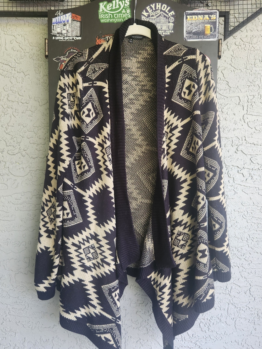 Harve Benard Black Cream Aztec Open Front Cardigan Sweater Size Medium Southwest